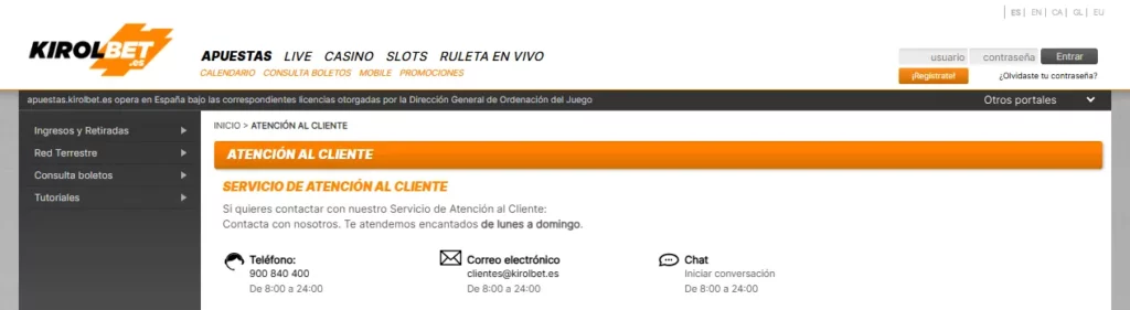 Kirolbet Atención al cliente