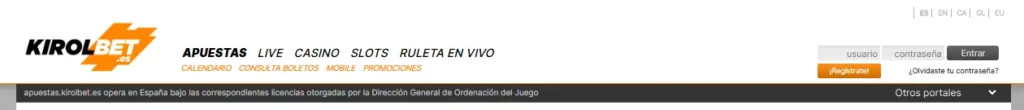 Kirolbet Proceso inicio sesión