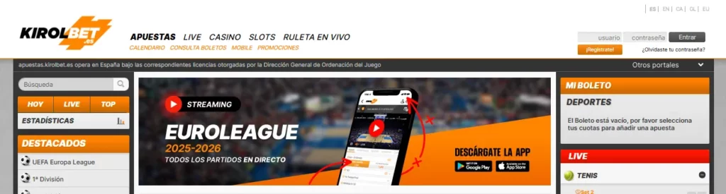 Kirolbet Aplicación móvil Android iOS