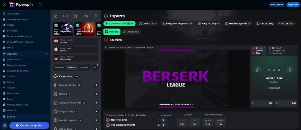 Piperspin Apuestas en eSports