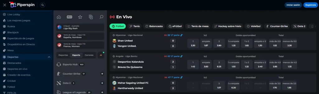 Piperspin Apuestas deportivas en vivo