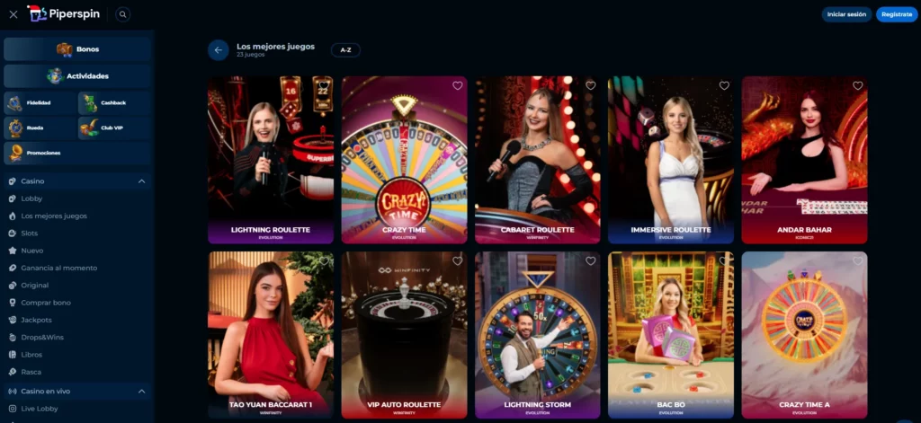 Piperspin Juegos espectáculos en vivo
