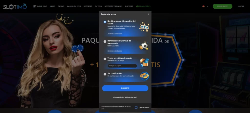 Slotimo Proceso de registro