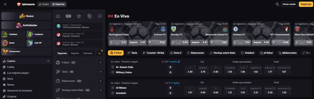 Spinmacho Apuestas deportivas en vivo