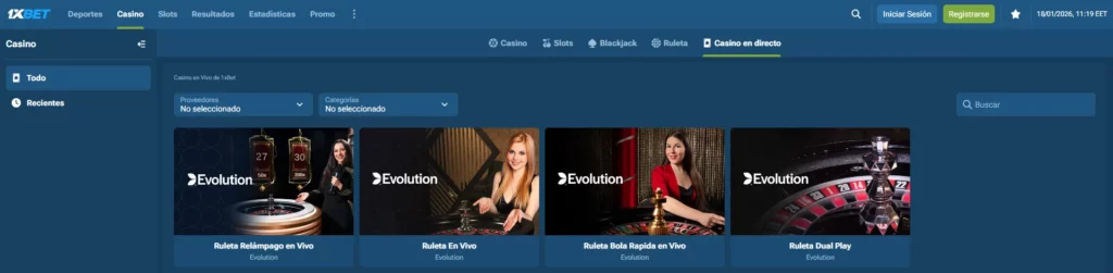 1xBet Juegos shows en vivo