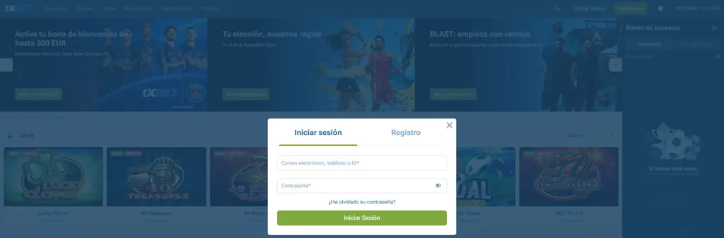 1xBet Proceso inicio sesión