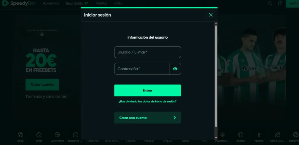 SpeedyBet Proceso de Login
