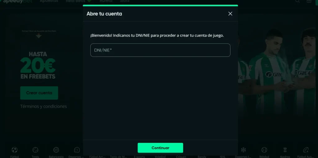 SpeedyBet Proceso de Registro