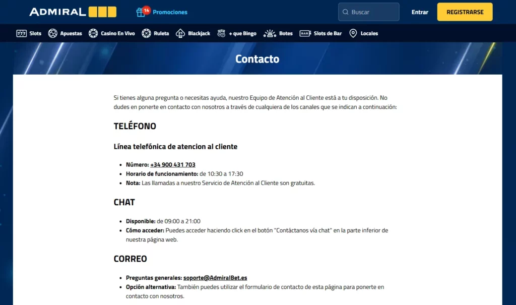 AdmiralBet Soporte al Cliente