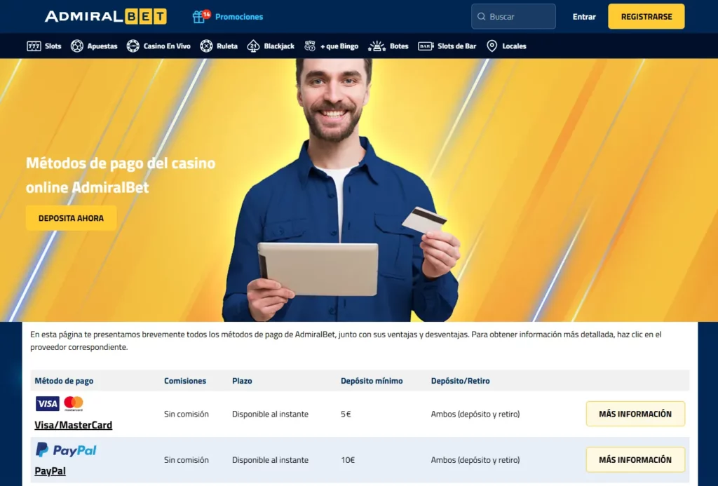 AdmiralBet Métodos Límites Depósito