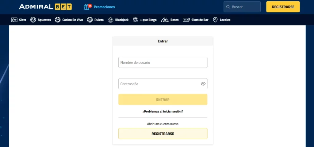 AdmiralBet Proceso Inicio Sesión