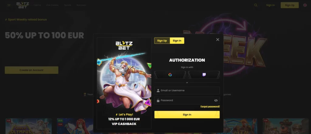 Blitz-Bet Proceso inicio sesión