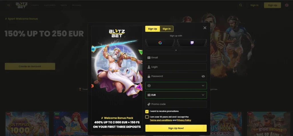 Blitz-Bet Proceso de registro