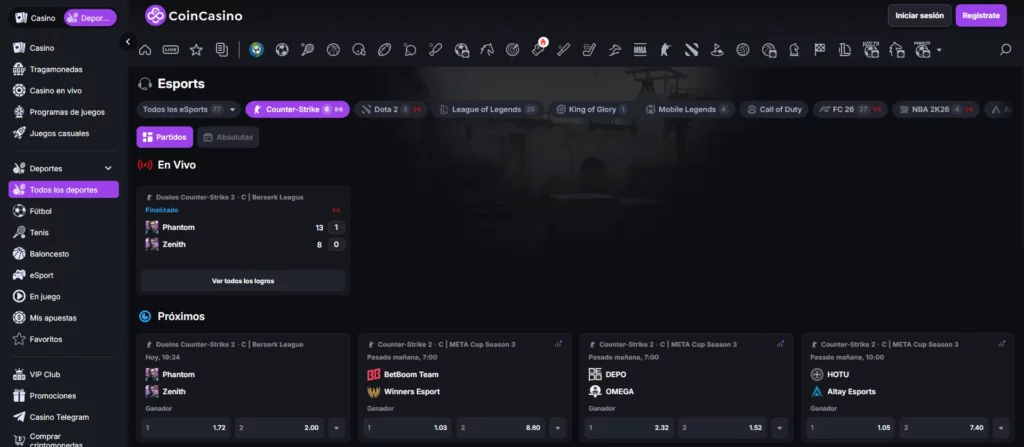 CoinCasino Apuestas en eSports