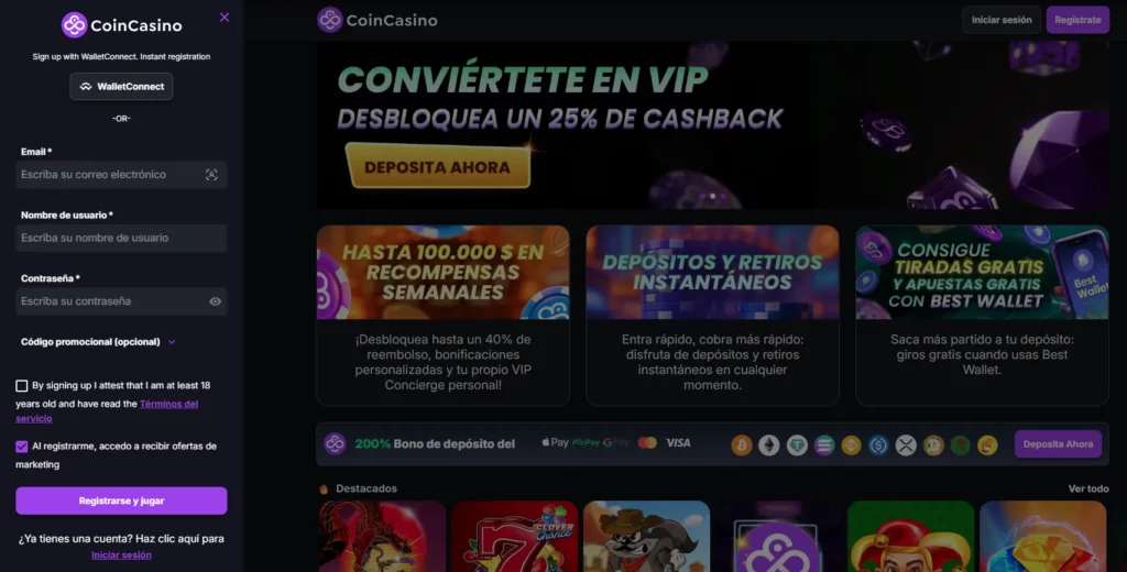 CoinCasino Proceso de Registro
