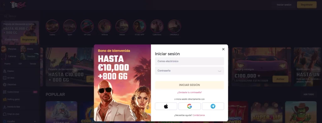 GTbet Proceso inicio sesión