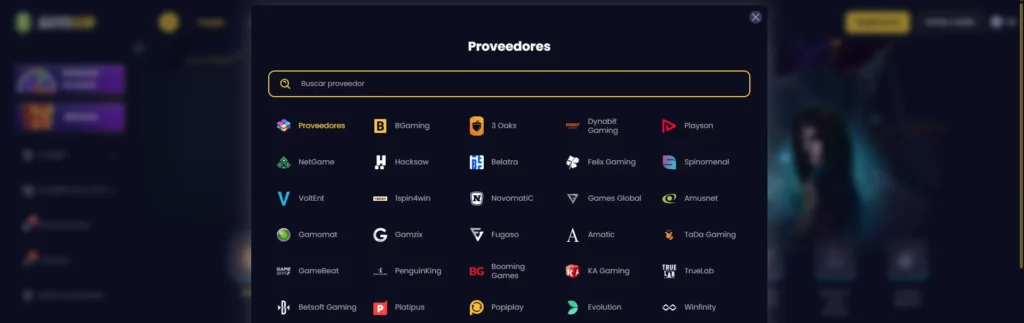 SlotsGem Casino plataforma Proveedores