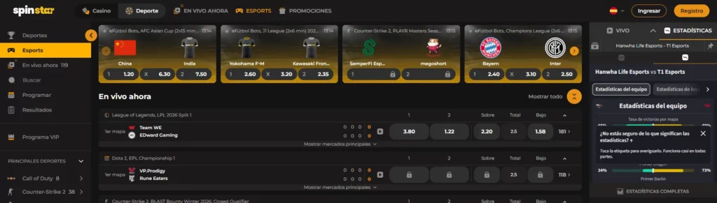 Spinstar.bet Apuestas en eSports