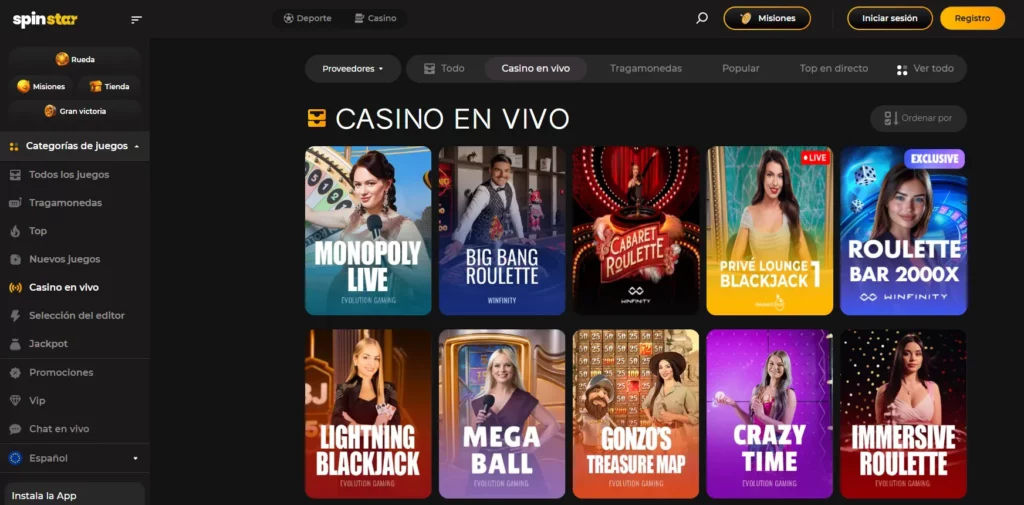 Spinstar Juegos shows en vivo