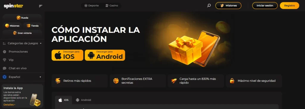 Spinstar Aplicación móvil Android iOS