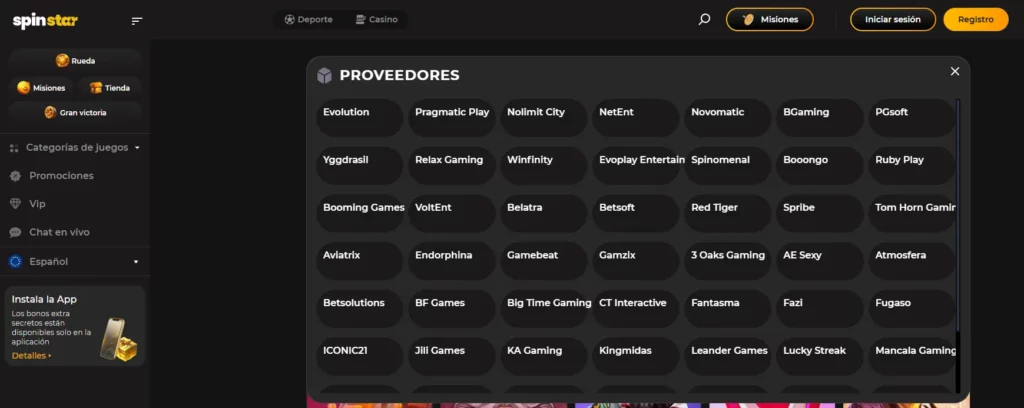 Spinstar Casino Proveedores premios