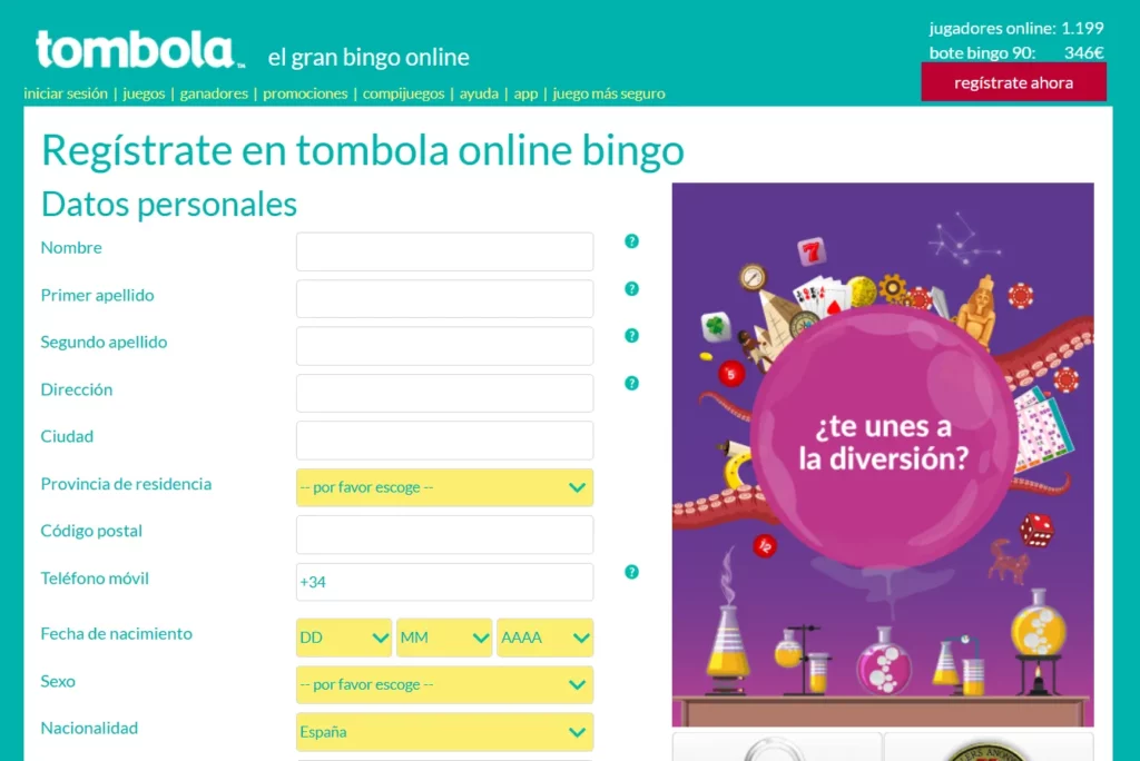 Tombola Proceso de registro