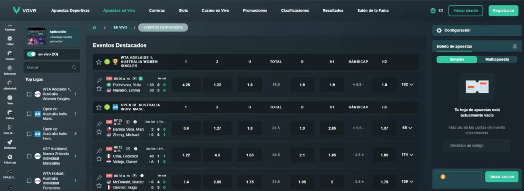 Vave Apuestas Deportivas en Vivo