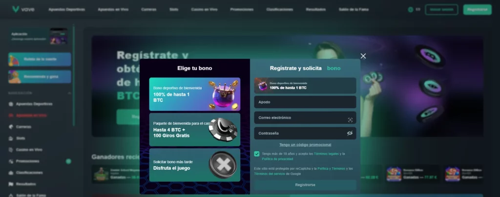 Vave Proceso de Registro