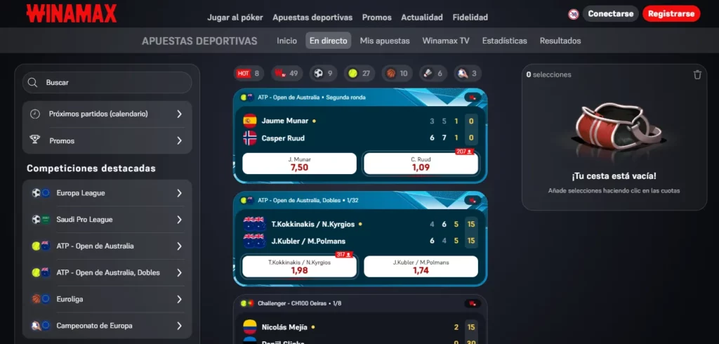 Winamax Apuestas en vivo