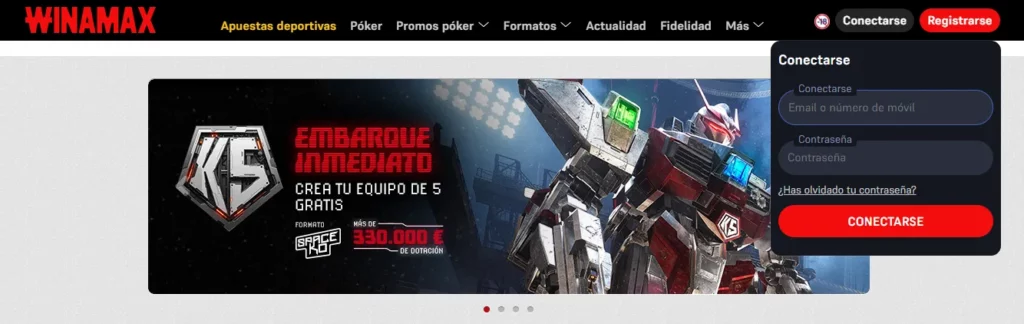 Winamax Proceso inicio sesión