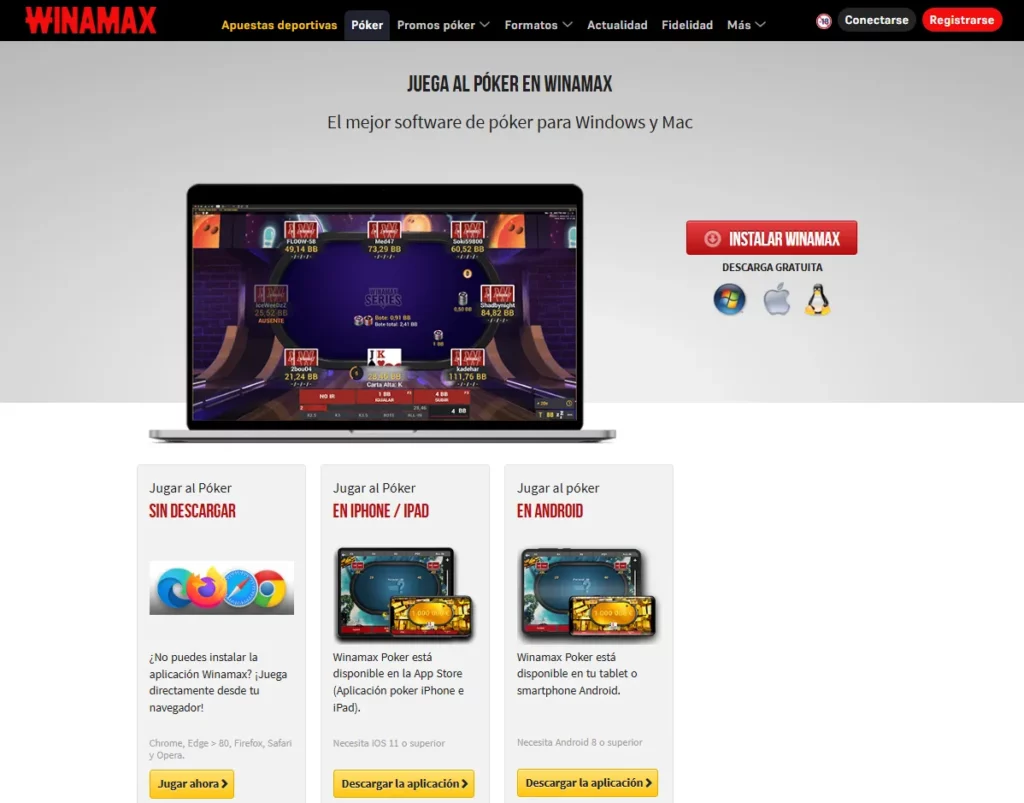 Winamax Aplicación móvil Android iOS