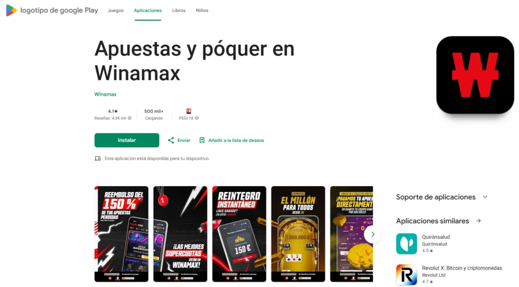 Winamax Aplicación móvil Android