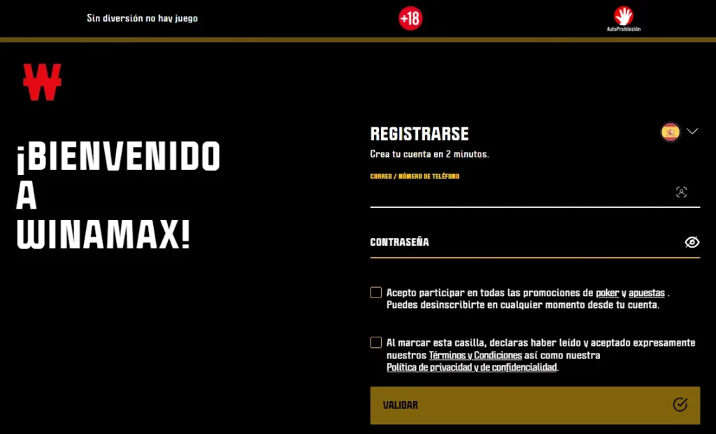 Winamax España - Proceso de registro