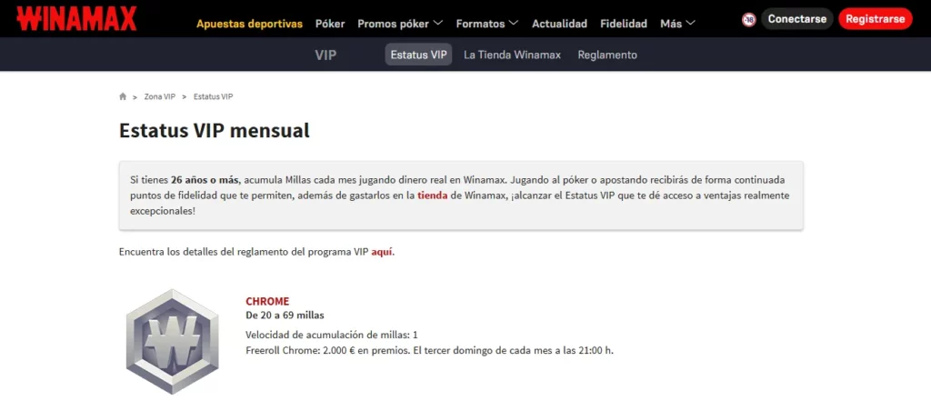 Winamax Programa fidelidad VIP