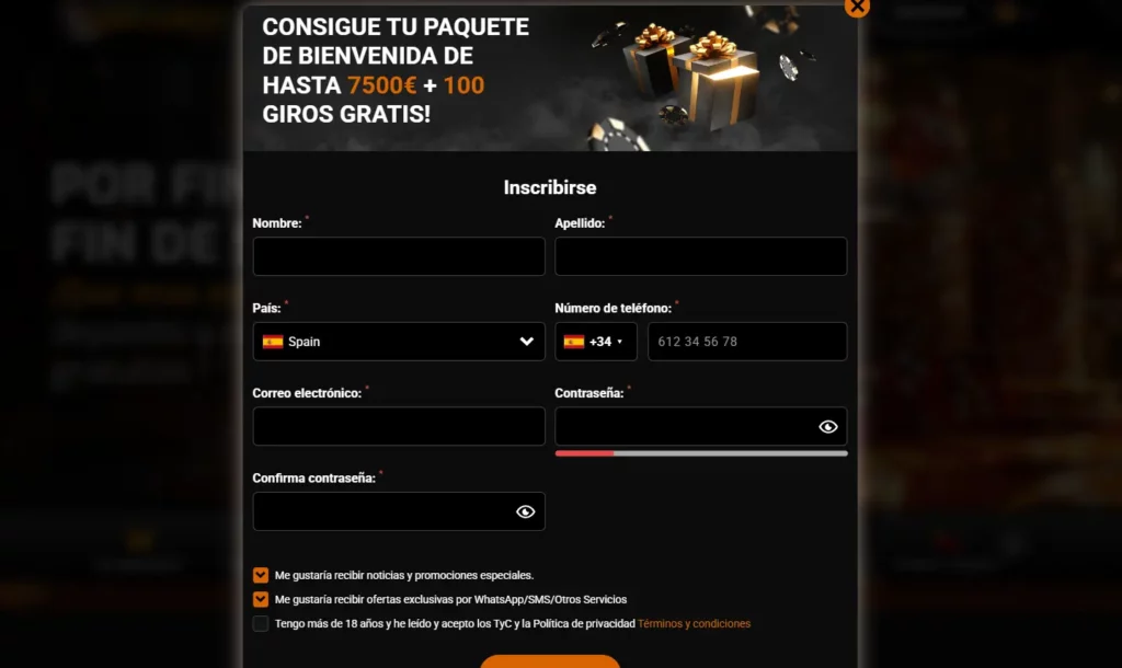 Proceso de Registro Intense Casino