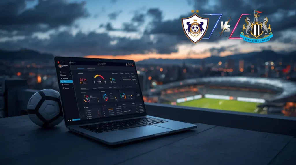 Gráfico de predicción principal: Qarabag FK vs Newcastle United para apuestas de fútbol en 2026/27.