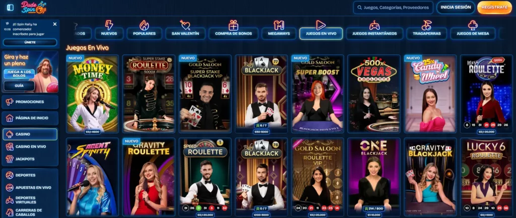 Juegos y espectáculos en vivo Dudespin