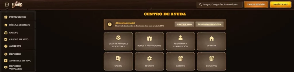 Soporte cliente Lizaro Casino