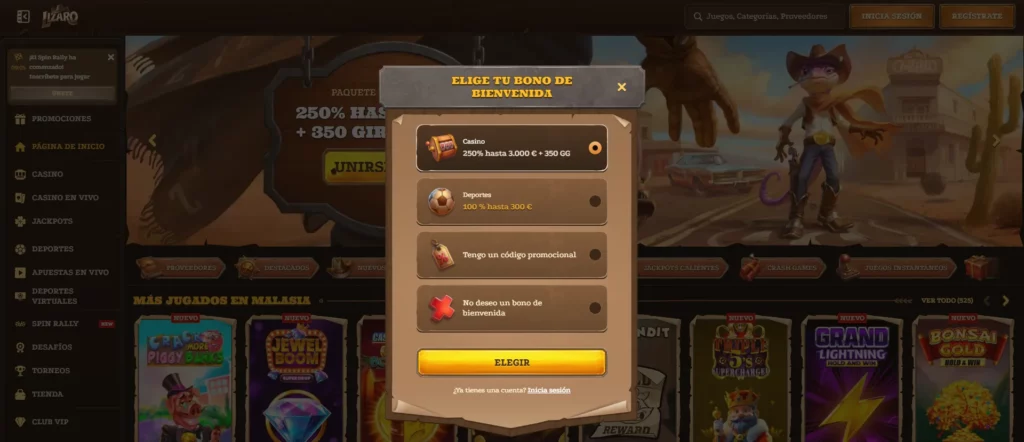 Proceso registro Lizaro Casino