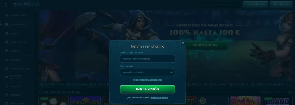 Proceso Inicio Sesión Slotuna
