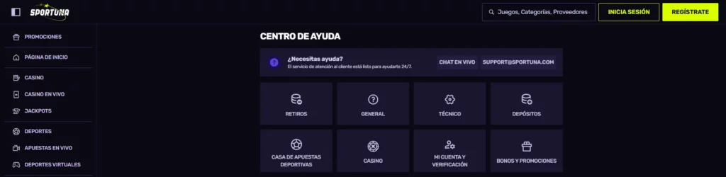 Soporte Cliente Sportuna Casino