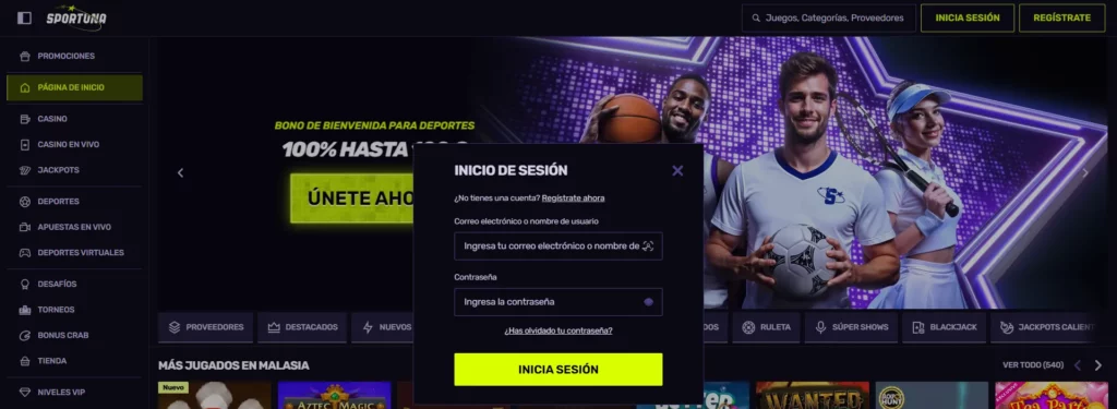 Proceso Inicio Sesión Sportuna