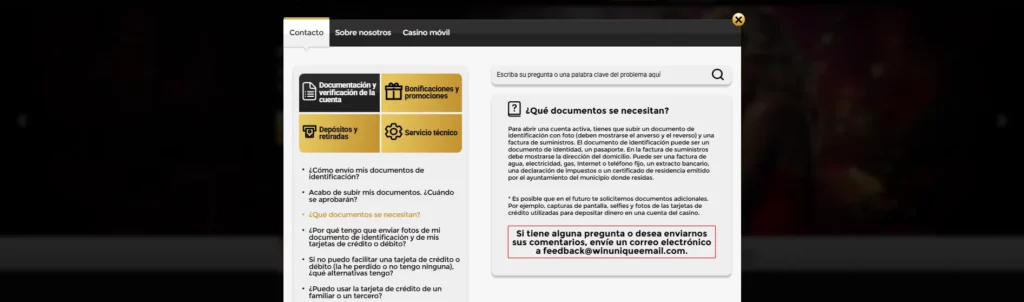 Canales de soporte al cliente y servicio de atención al usuario en la plataforma de apuestas.
