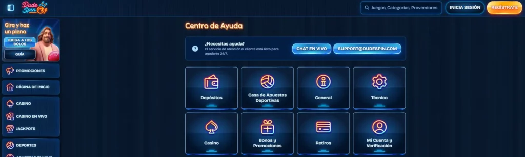Soporte al cliente de Dudespin