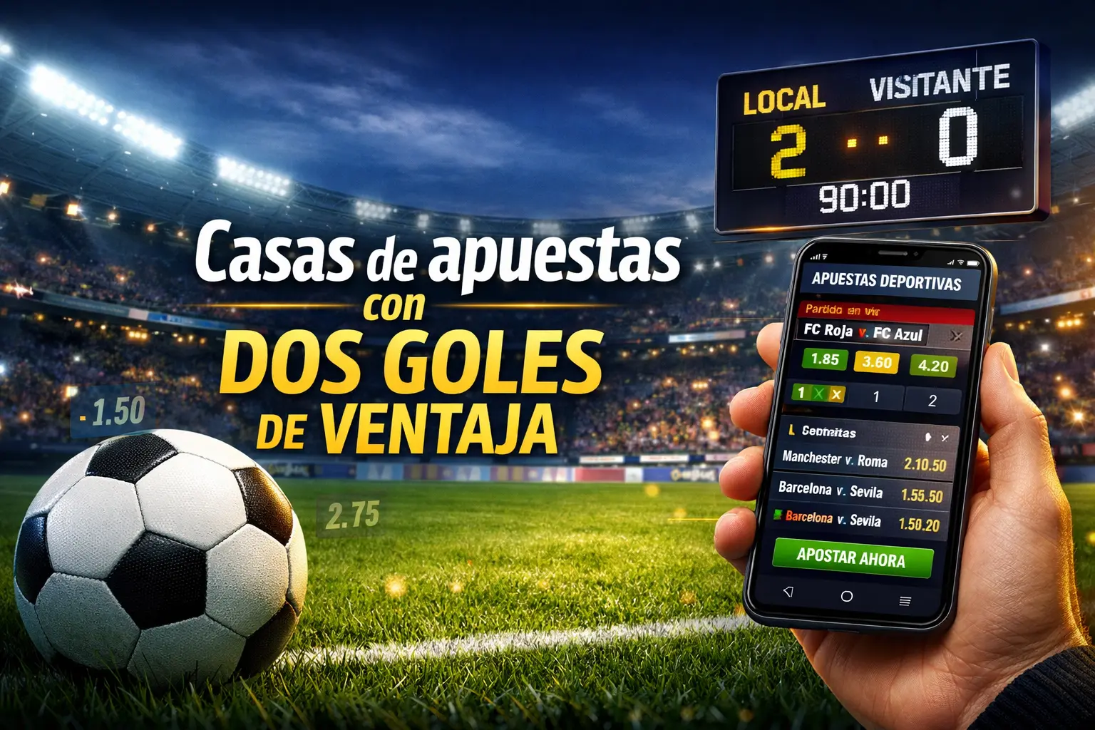 Casas de apuestas con la promoción de pago anticipado por dos goles de ventaja.